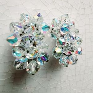 Brilliant 1960s faceted Aurora borealis ear crawl clip on earrings, mad Men,